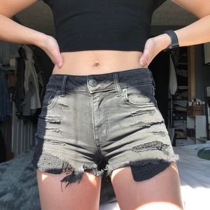 High Rise Black Denim Shorts
